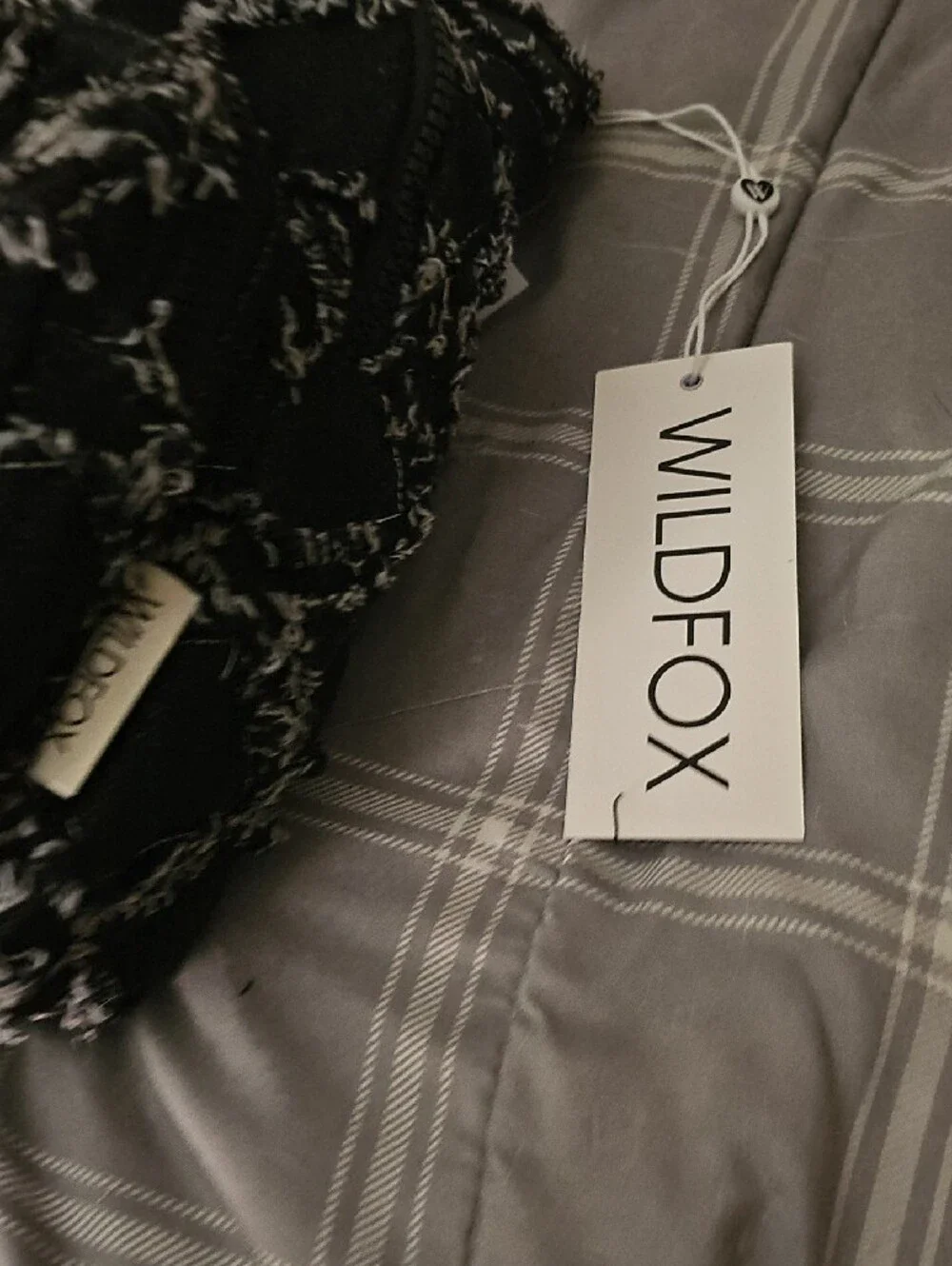 Wildfox Black & White Tweed Crossbody Bag with Lavender Zipper Pulls